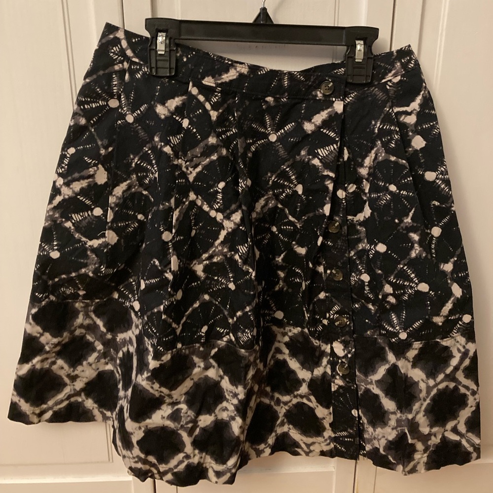 Thakoon Skirt. Black Tan Shibori Batik Print A Line Mini Cotton.